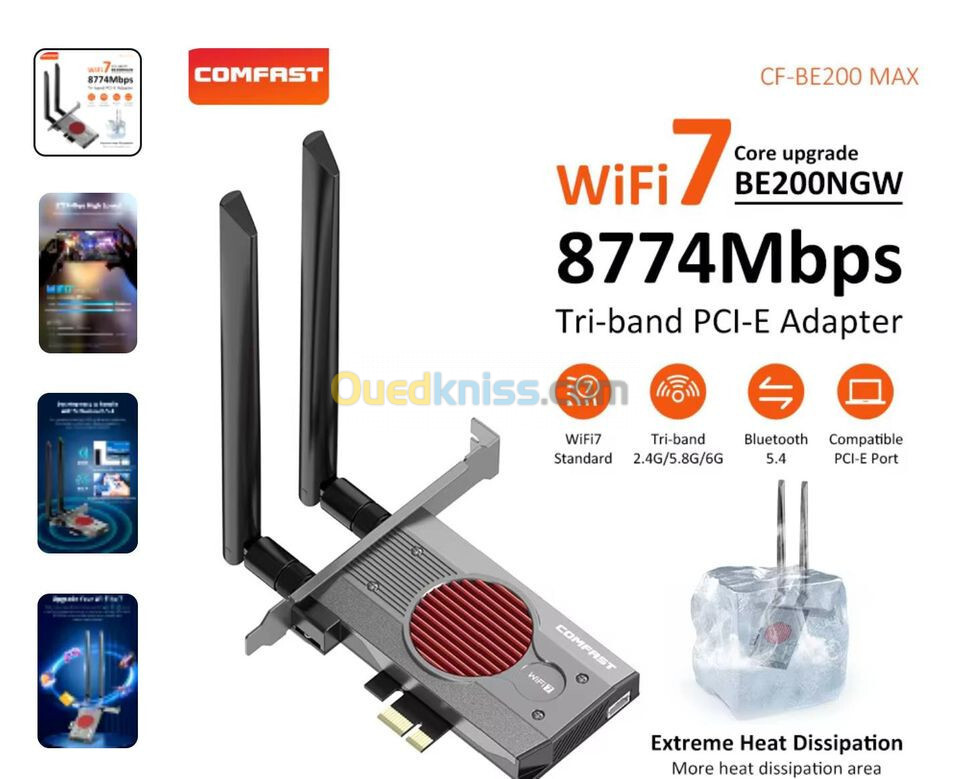 Carte Wifi 7 Triband sans fil 8774 Mbps