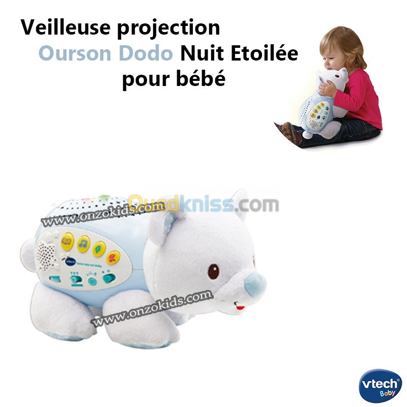 VTech - Ourson Dodo Nuit Étoilée, Veilleuse Bébé Musicale, Projecti