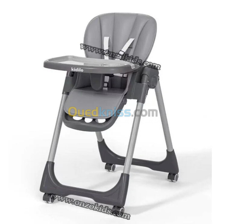 Chaise haute bébé kidilo pliable avec hauteur et siège réglable