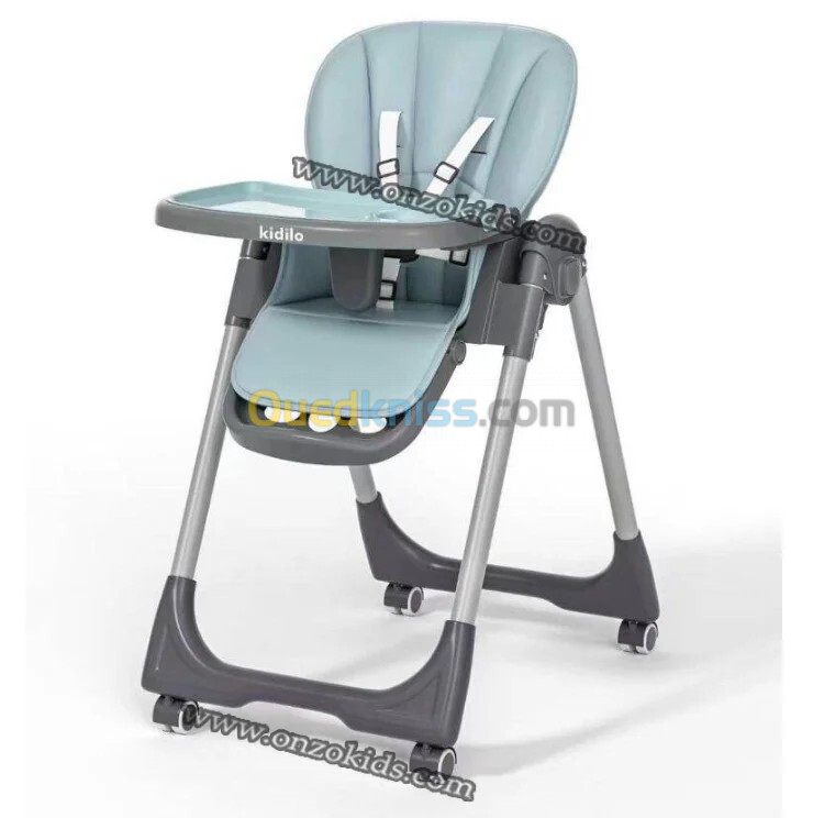 Chaise haute bébé kidilo pliable avec hauteur et siège réglable