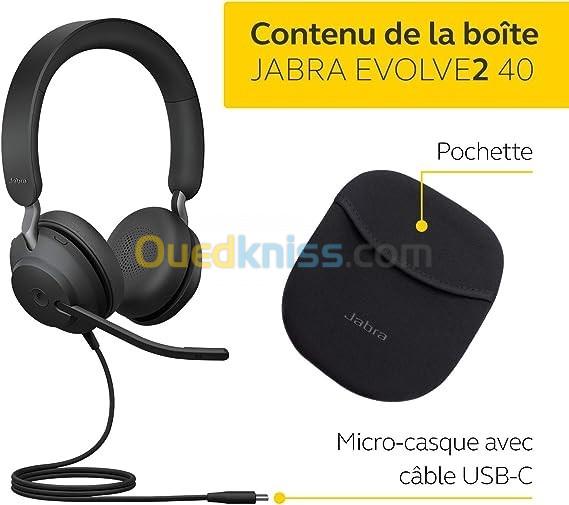 CASQUE JABRA EVOLVE2 40 Noise Cancelling Microsoft Teams Certified - USB-C Cable