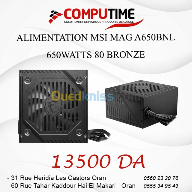 ALIMENTATION MSI MAG A650BNL 650WATTS 80 BRONZE