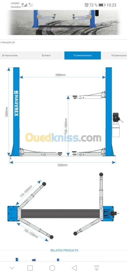 PONT ELEVATEUR 4000KG 2 COLONNES 380V HAUVREX