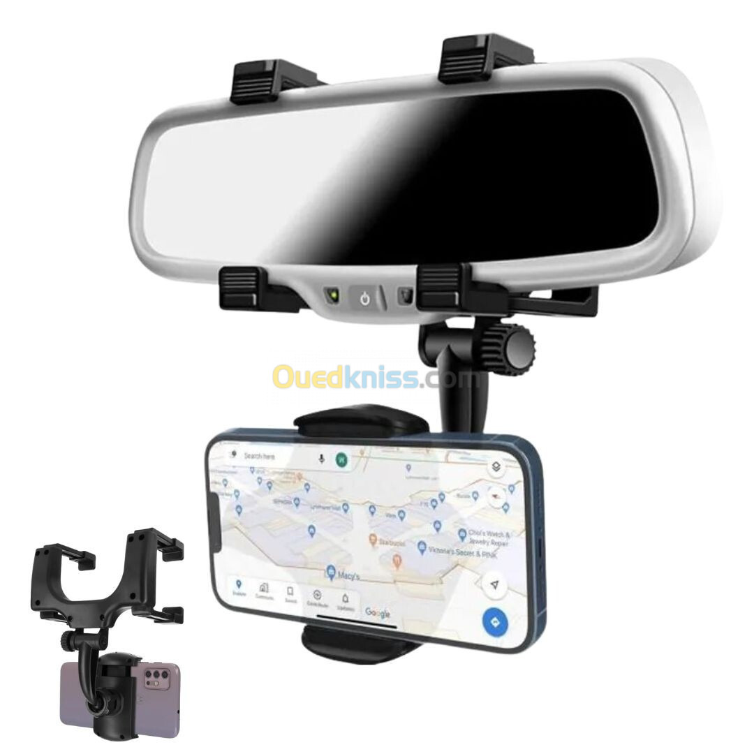 Previous Next Support smartphone réglable pour rétroviseur de voiture 360 degrés