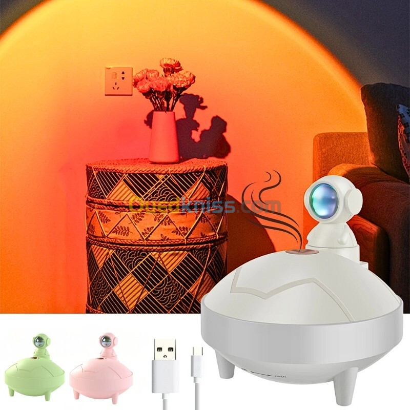 Lampe de coucher de soleil d'astronaute et humidificateur d'air sans fil