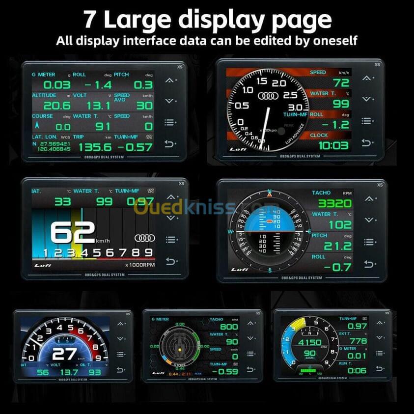 LCD multifonction pour automobile,température d'eau et de l'huile,turbo,valeur G, gyroscope,OBD2,GPS