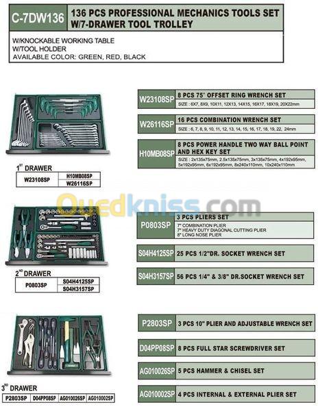 SERVANTE MOBILE A OUTILS MECANICIEN MOBILE 7 TERROIRS COMPLETE 136PCS JONNESWAY