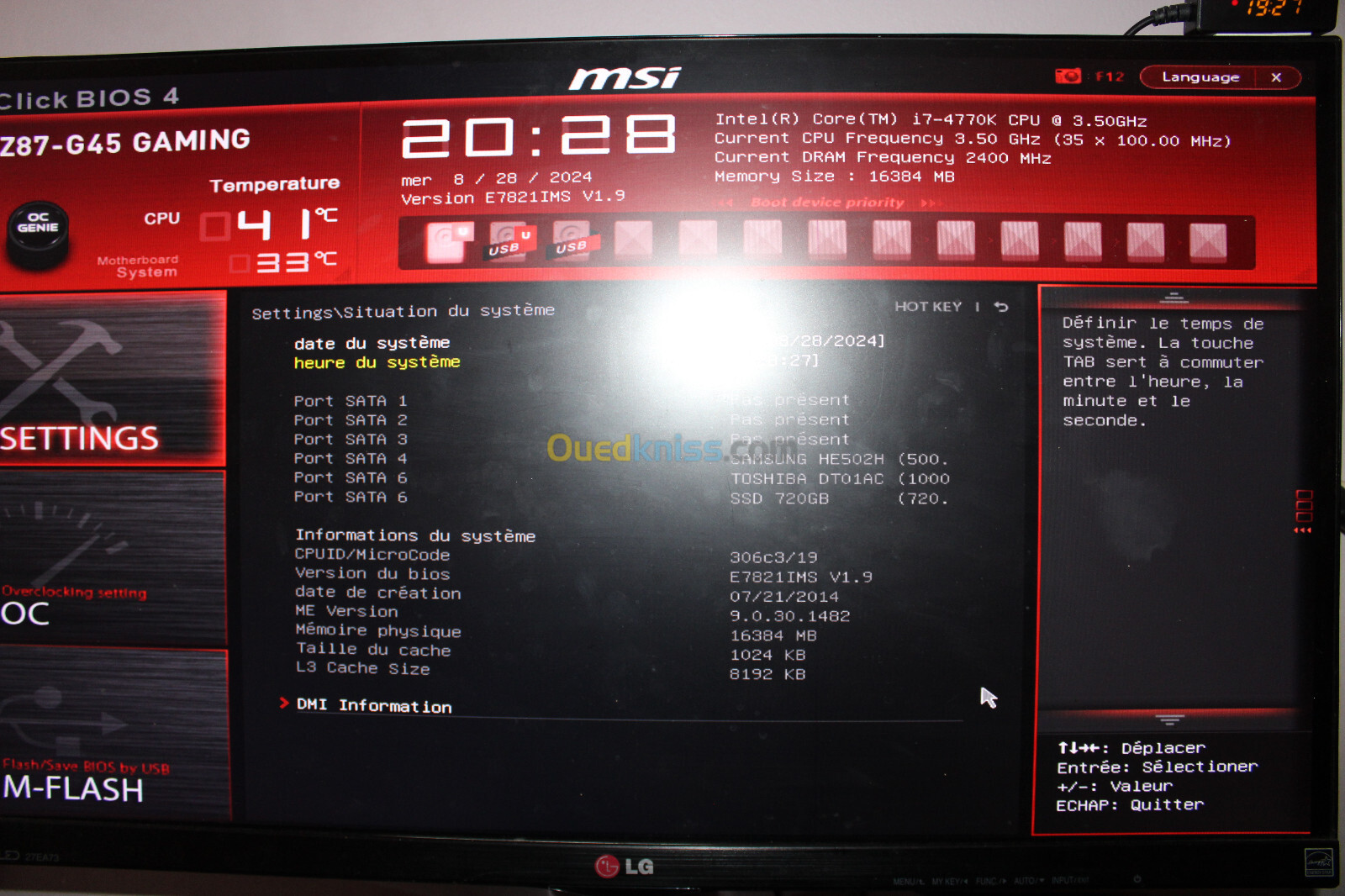 Msi Z87-G45, i7 4770k, ZALMAN Water Cooling, RAM Kingston Beast HyperX, 8Go x 2