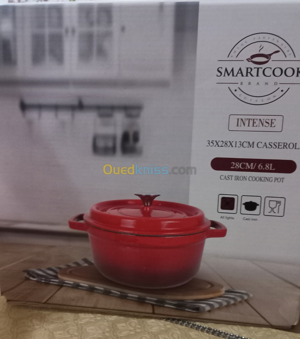 COCOTTE RONDE EN FONTE SMARTCOOK 28CM 6.8 litres  Promotion  - Disponible en rouge