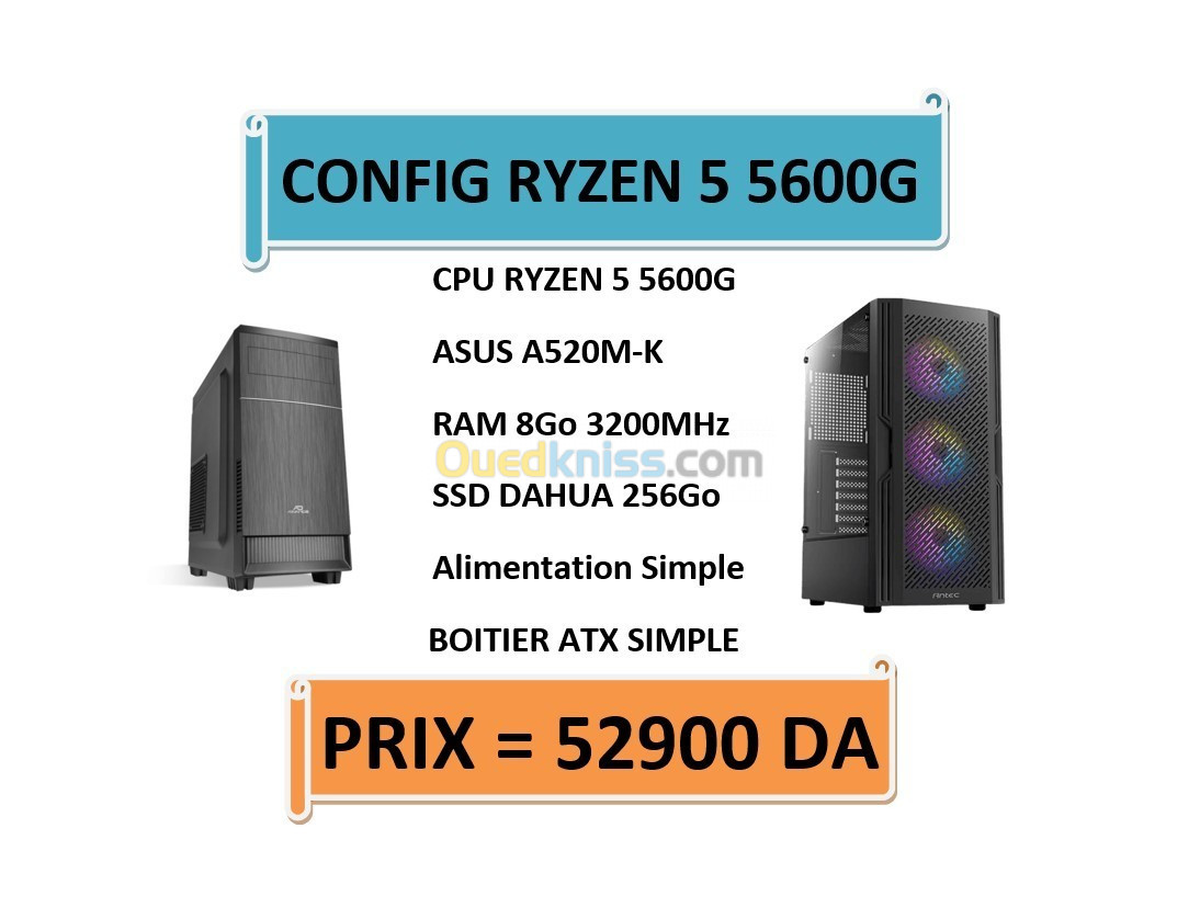 CONFIG RYZEN 5 5600G / ASUS A520 / 8GO 3200MHz / SSD 256Go