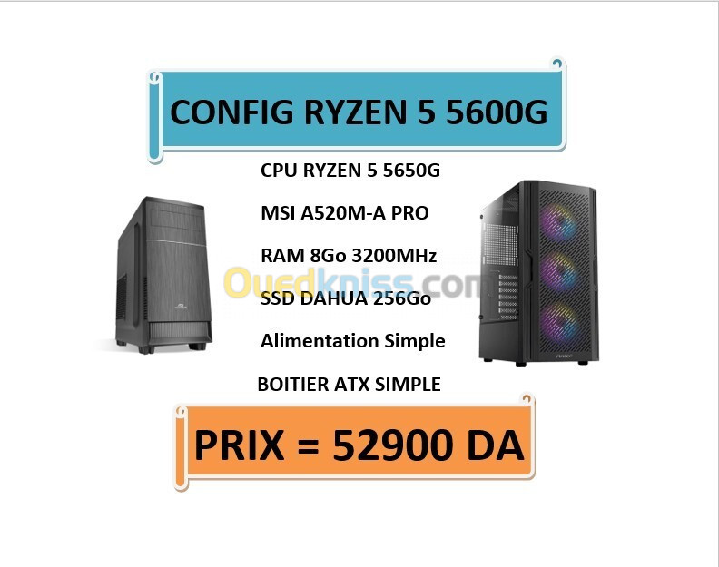 CONFIG RYZEN 5 5650 G /Msi A520 / 8GO 3200MHz / SSD 256Go