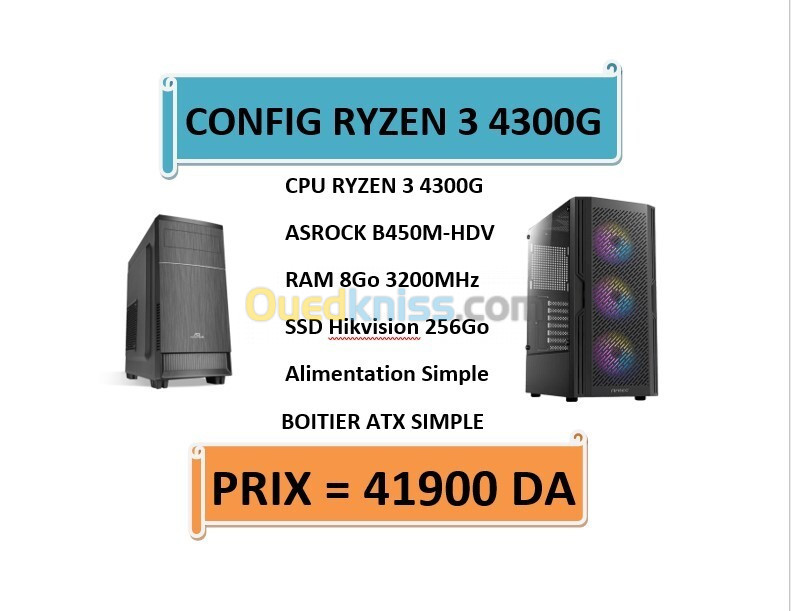 CONFIG RYZEN 3 4300G / Asrock B450 / 8GO 3200MHz / SSD 256Go