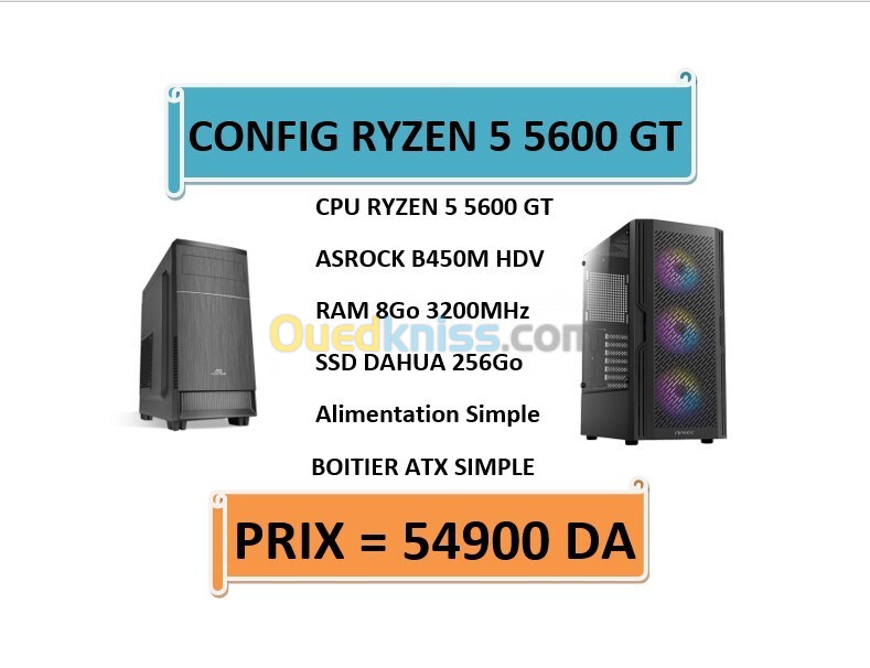  CONFIG RYZEN 5 5600 GT / Asrock B450 / 8GO 3200MHz / SSD 256Go