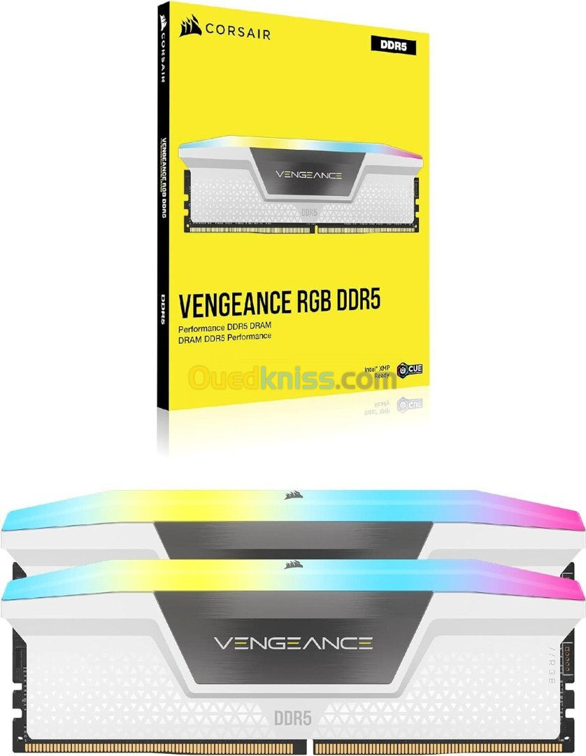 CORSAIR VENGEANCE RGB DDR5 RAM 32Go (2x16Go) 5200MHz Blanc