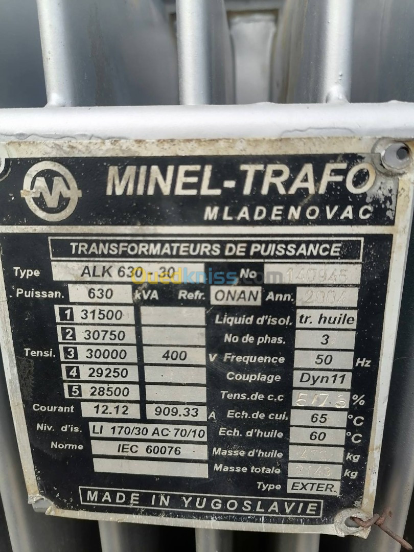 Transformateur MINEL 630kva 30b2 