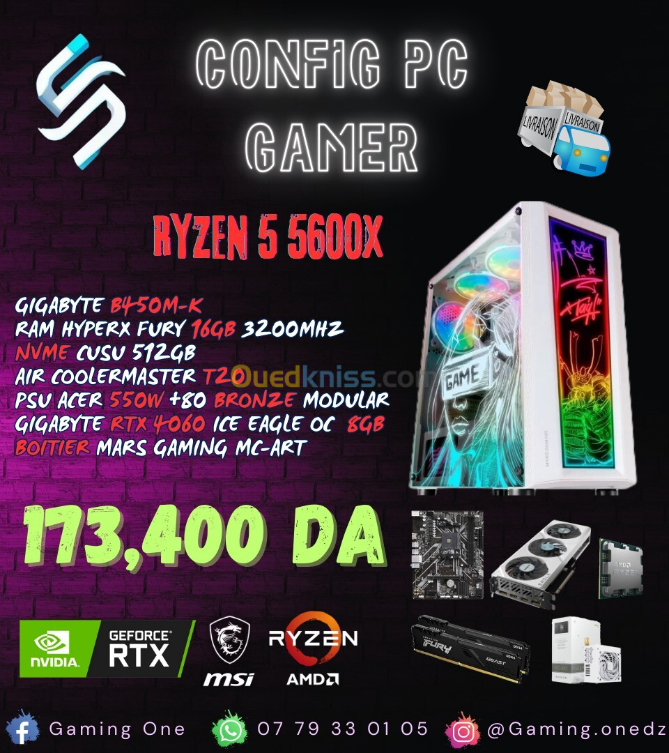 CONFIG PC GAMER WHITE RYZEN 5 5600X GIGABYTE RTX 4060 8GB