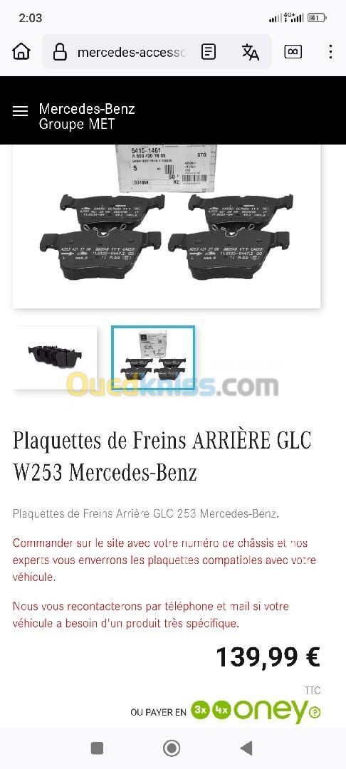 Plaquette de frein Arrière Original Mercedes GLC . C W205 C