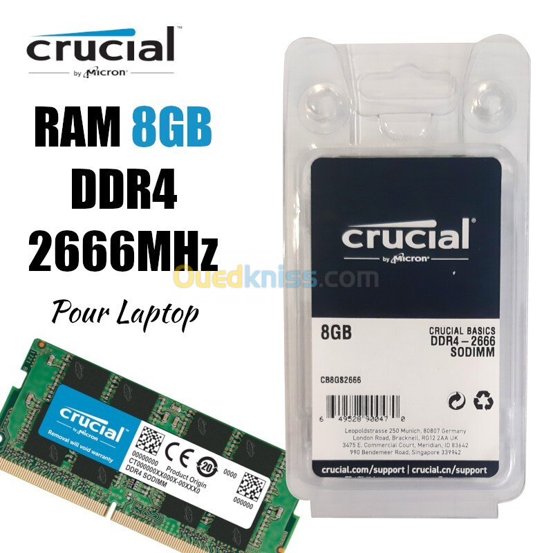 RAM LAPTOP Crucial 8G DDR4 2666 Mhz