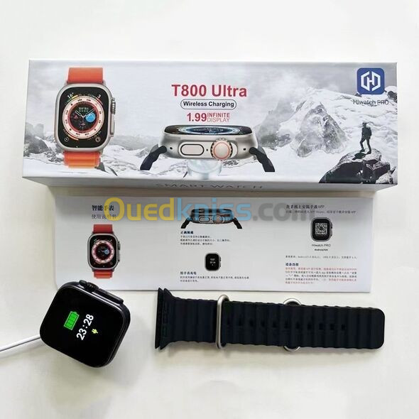 الساعة الذكية العصرية جديدة بخاصية مقاومة الماء سوداء - T800 Ultra Noir Smart Watch Waterproof