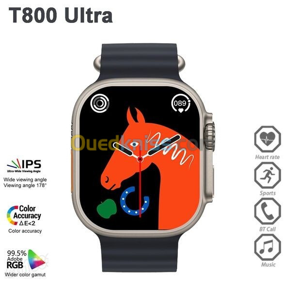 الساعة الذكية العصرية جديدة بخاصية مقاومة الماء سوداء - T800 Ultra Noir Smart Watch Waterproof