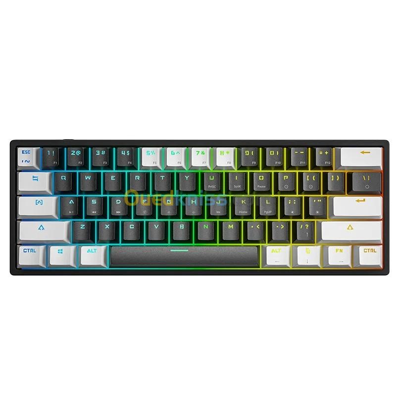 Mechanical Keyboard LEAVEN K620 Gaming 60% Wired RGB (White & Black)