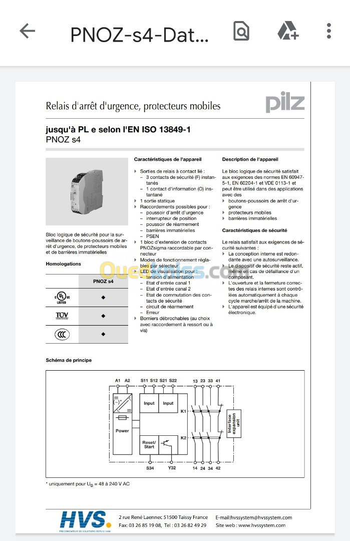 Relais de sécurité pilz ponz s4 c 24vdc 3no/1nc réf 751104