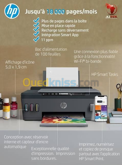 Imprimante Ecotank Multifonction HP d'origine 516 Wifi 18000page 6bouteilles LIVRAISON GRATUITE 