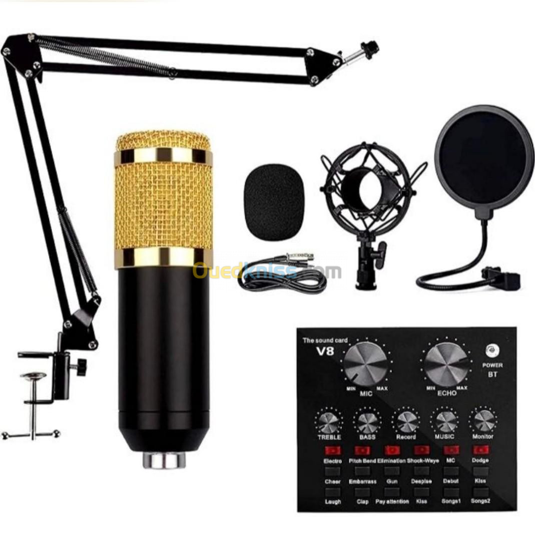 Ensemble D'équipement De Podcast, Ensemble De Microphone De Podcast BM-800  Avec Carte Son V8, Microphone De Studio À Condensateur Pour Ordinateur Port