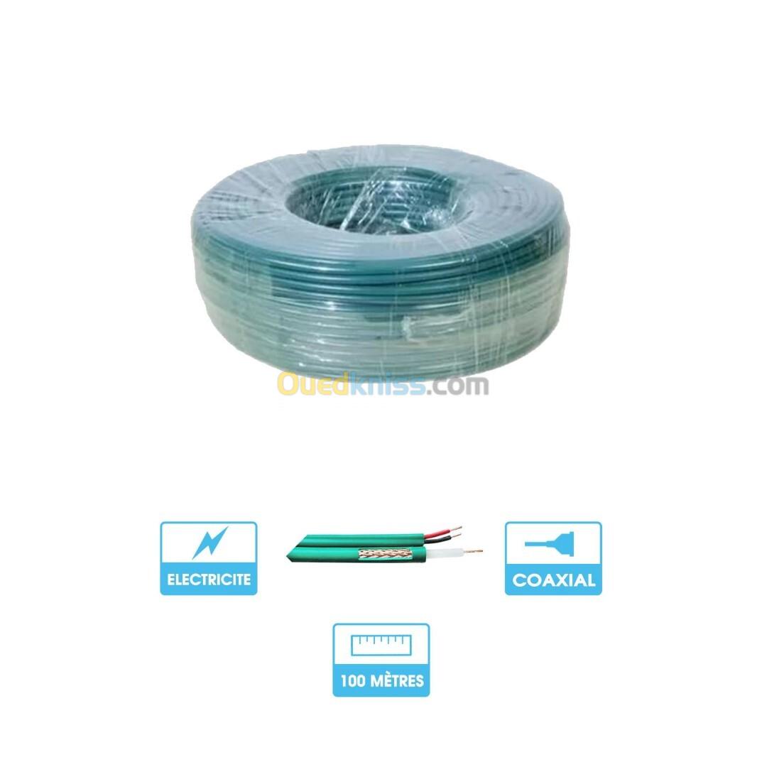 Cable Coaxial RG59 avec 2 fil d'Alimentation