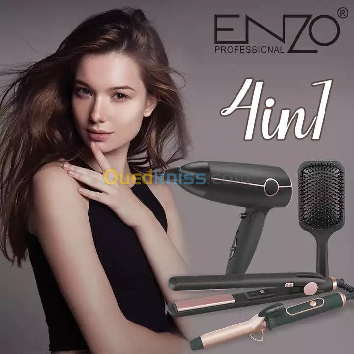 PACK Original Enzo Professional kit 4en1 ( Séchoir + Brosse chaufante +Lisseur + Boucleur ) EN-6302