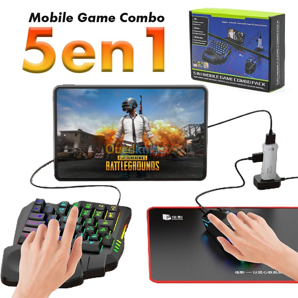 Ensemble de convertisseur de jeu 5en1 pour téléphone Adaptateur de jeu portable à demi-main