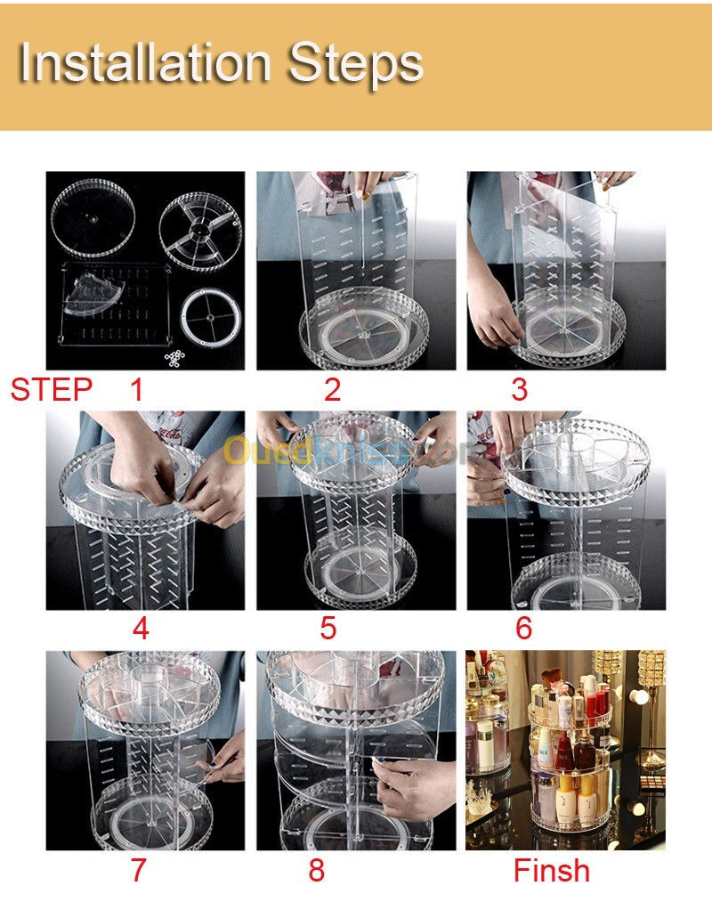 Organisateur de maquillage rotatif à 360  en Crystal acrylique