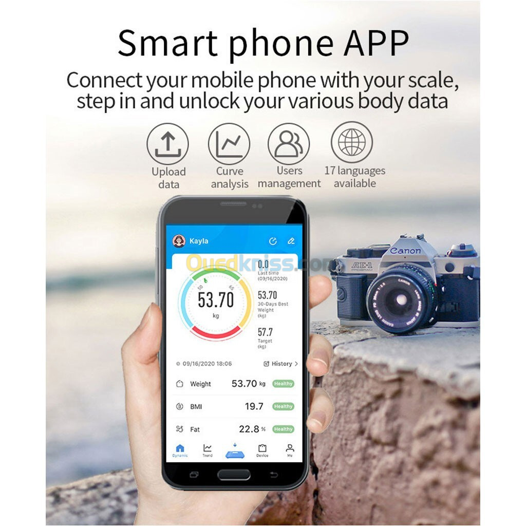  Pèse-personne intelligent, balance de graisse numérique précise et rechargeable