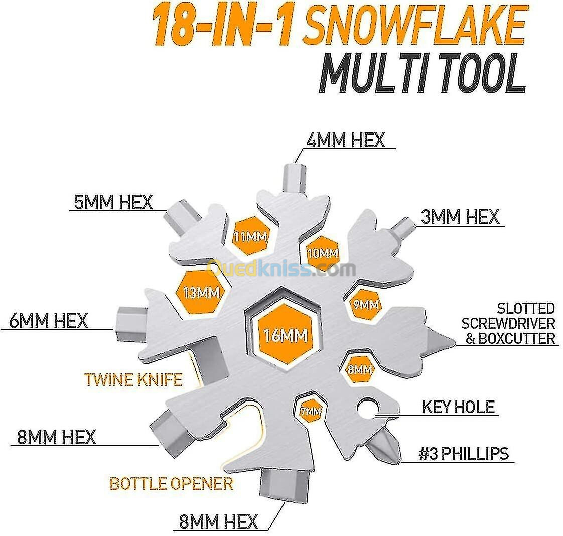 outil porte-clés multi-fonction 18 en 1 en acier inoxydable