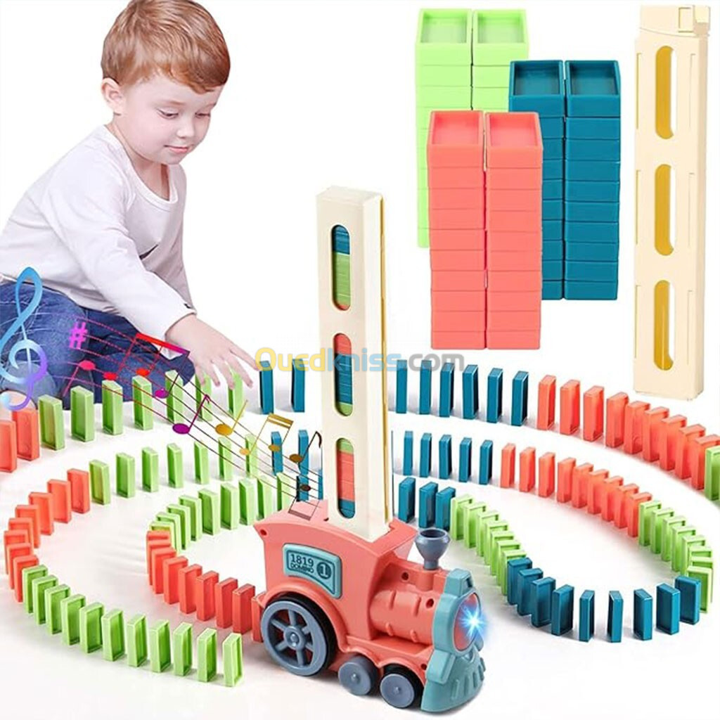 Ensemble de train domino 80 pièces jeu de construction de blocs domino automatiques