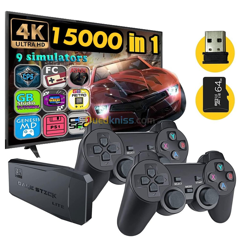 Console de jeu vidéo rétro avec 15000 jeux intégrés +2 manette sans fil 4K HDMI