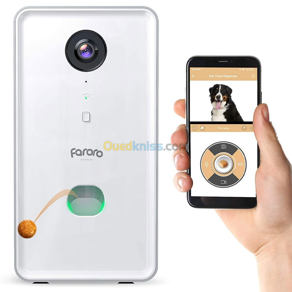 Faroro Caméra Full HD 1080P pour chien avec distributeur de friandises à distance