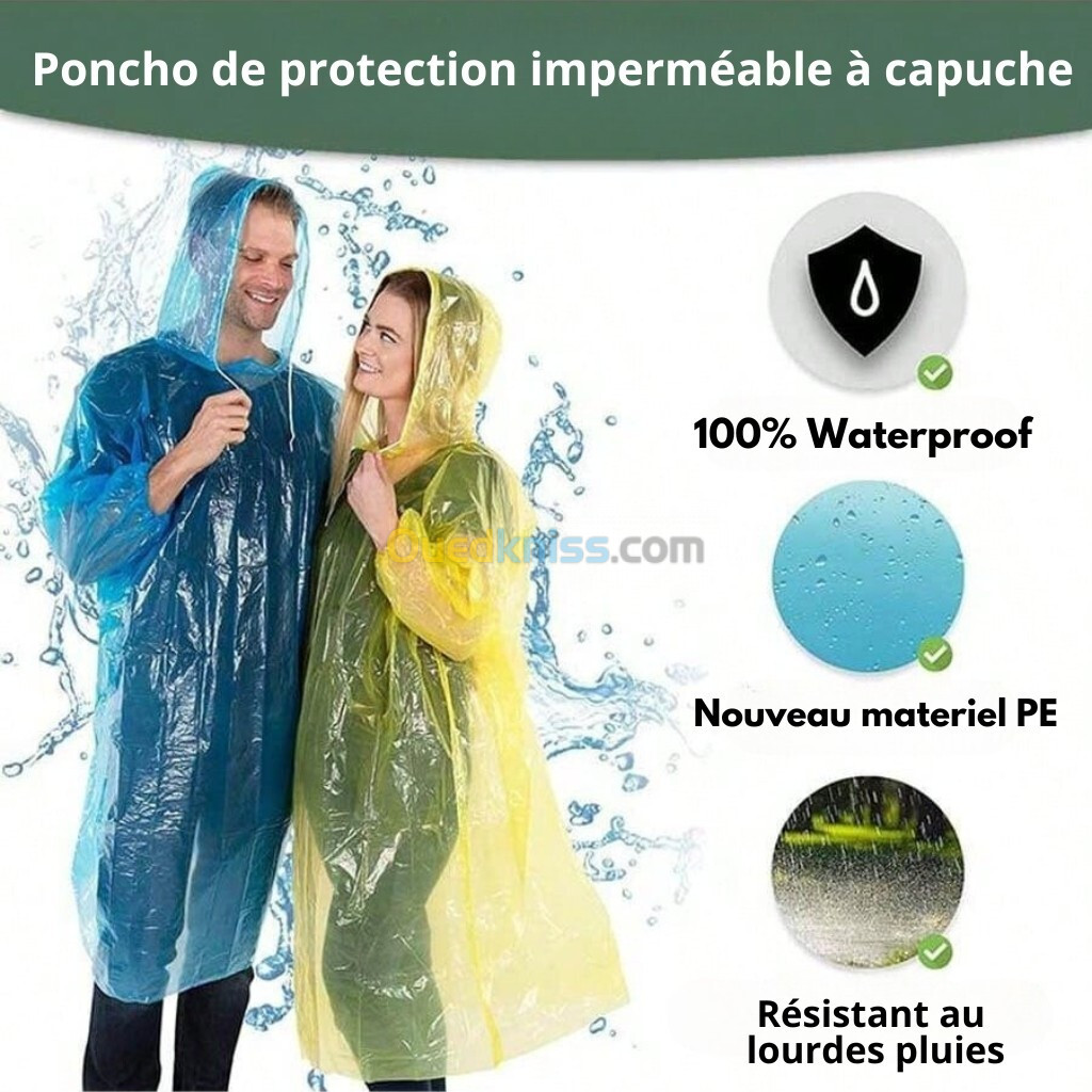 Poncho à capuche Transparent imperméable Pour Adulte protection durgence