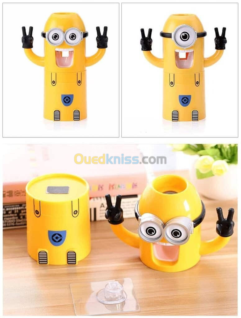 Minions Distributeur et porte brosse a dent 2 in1 presse-dentifrice automatique pour enfants