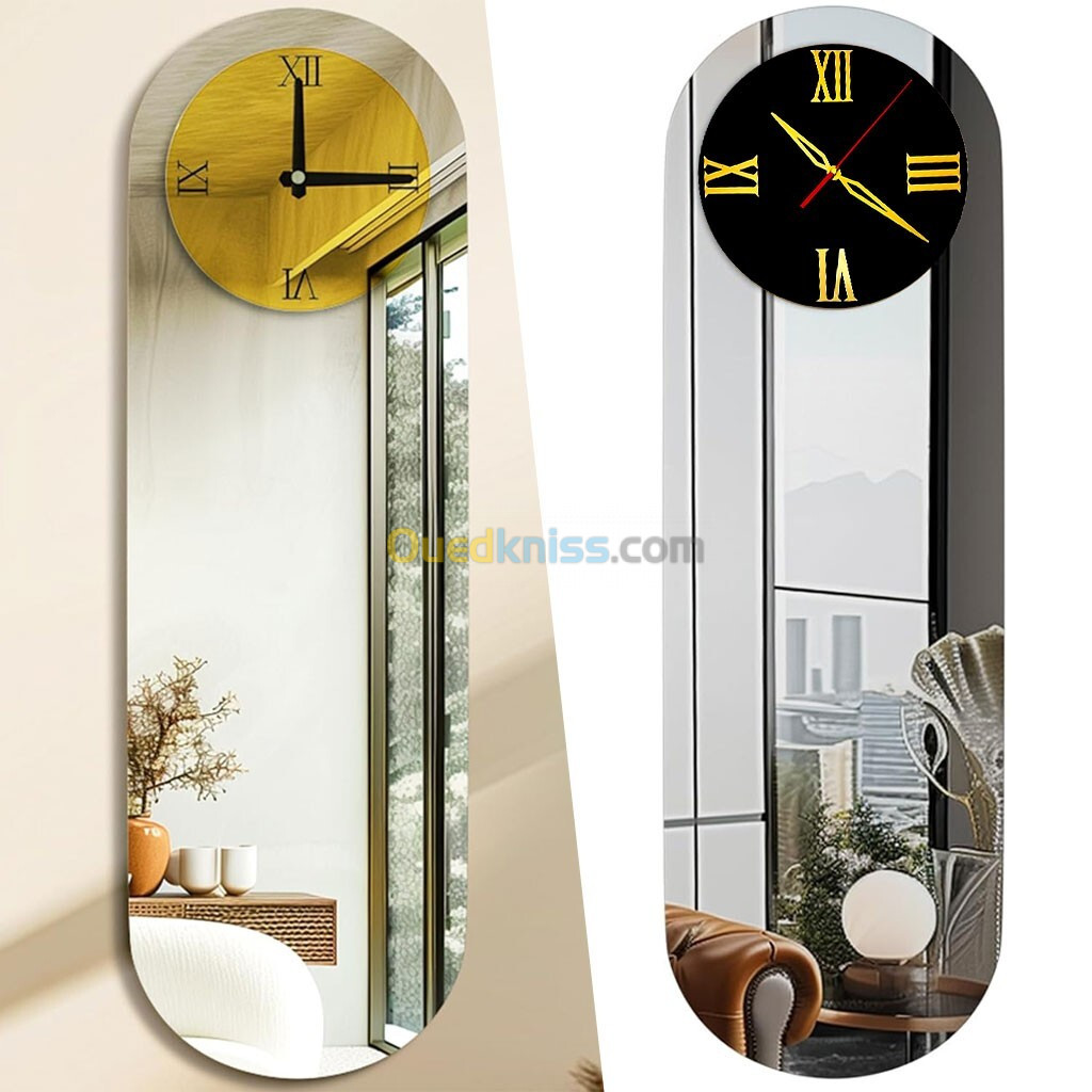 Horloge Murale Silencieuse Forme Oval Chiffre Romain 90x35cm