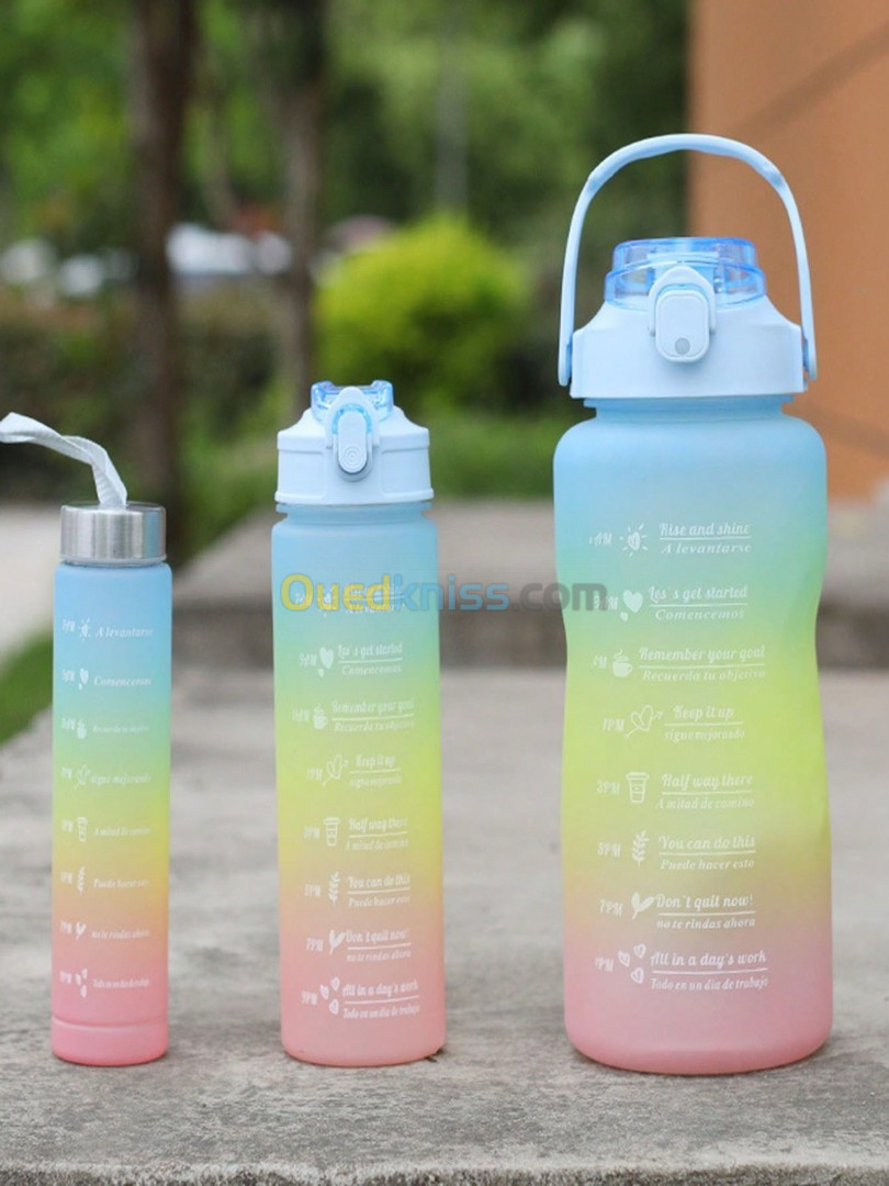 Pack 3 bouteilles d'eau de sport (2L, 900 ml, 300 ml) - مجموعة من 3 قارورات مياه رياضية