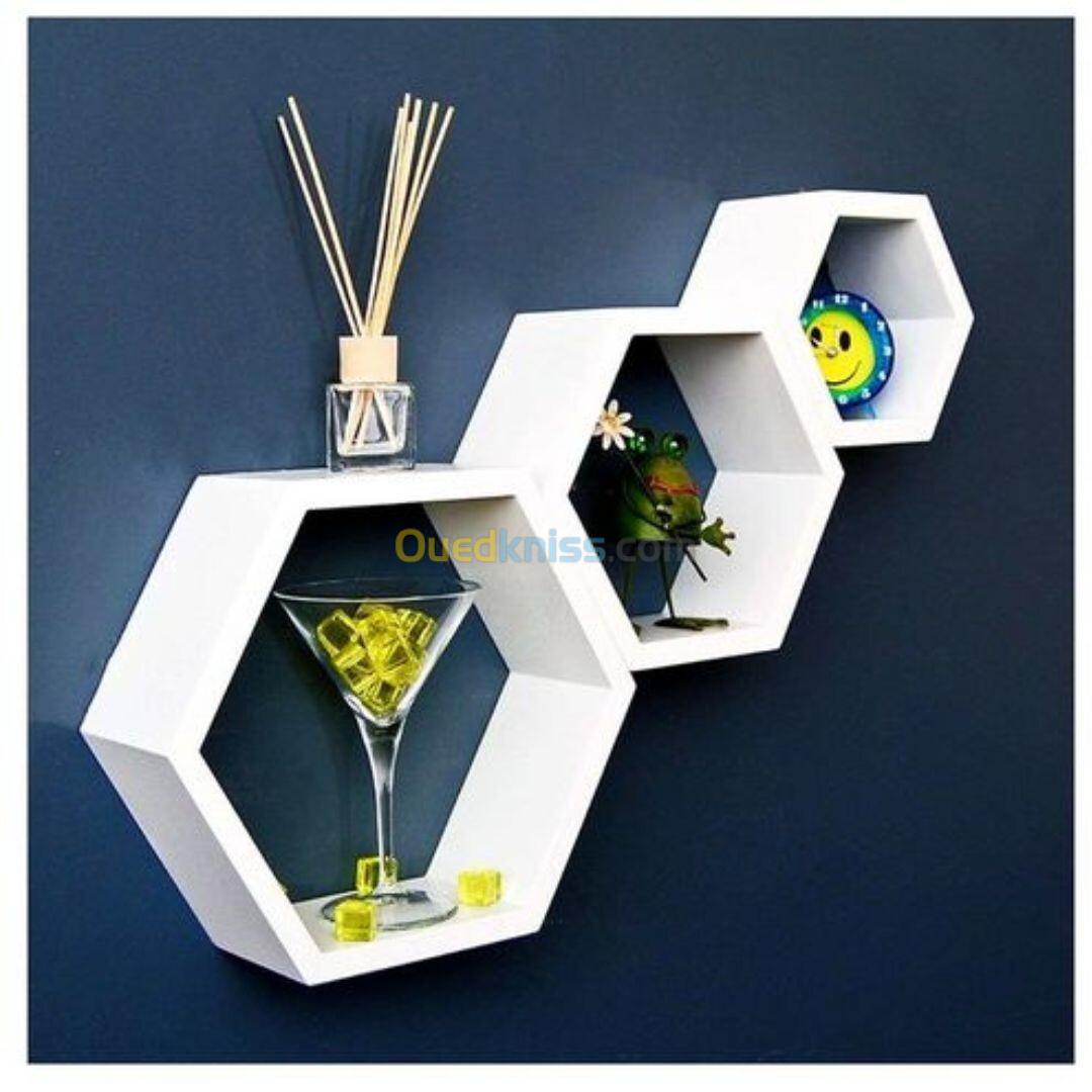 Lot de 3 Étagères Murales Décorative - Bois - Hexagonale