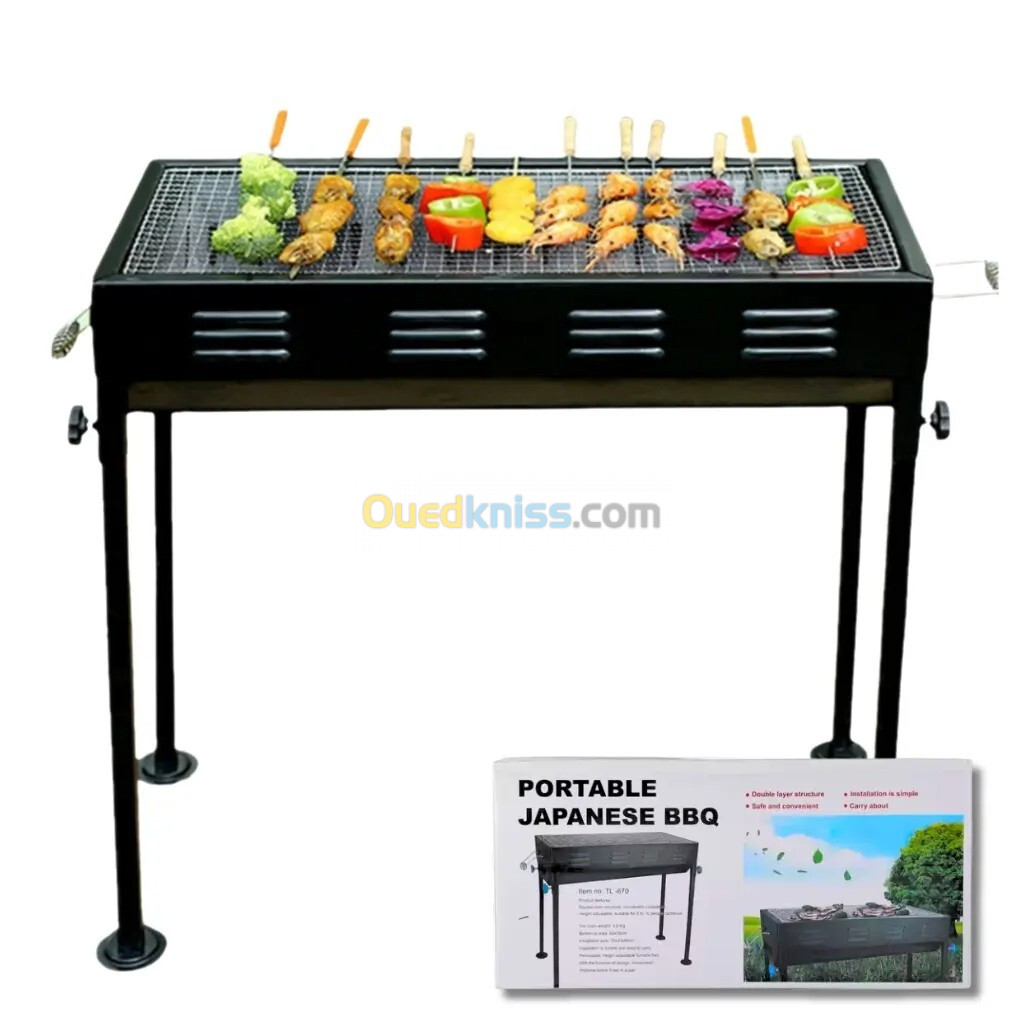 Grand BBQ Portable Rectangulaire en acier inoxydable