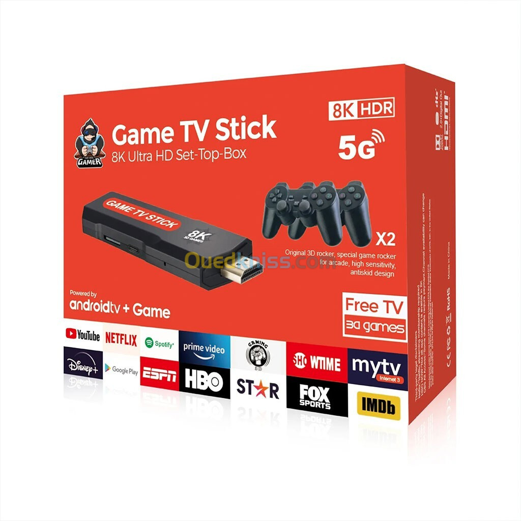 8K Android TV Box Console Jeu Vidéo sans Fil 2 manette HDMI - Game Stick TV 8K