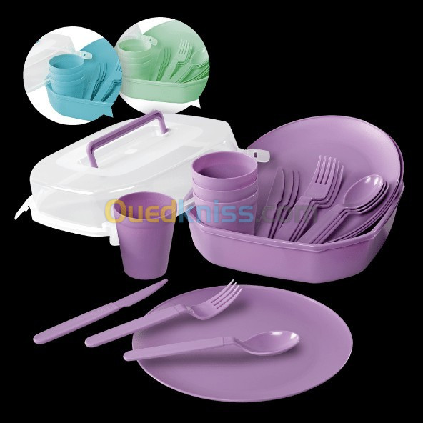 COM-FOUR® 31x Set de Pique-Nique - Vaisselle réutilisable pour 6 Personnes  - Mallette de Pique-Nique - kit Pique niques (Rose) : : Jardin