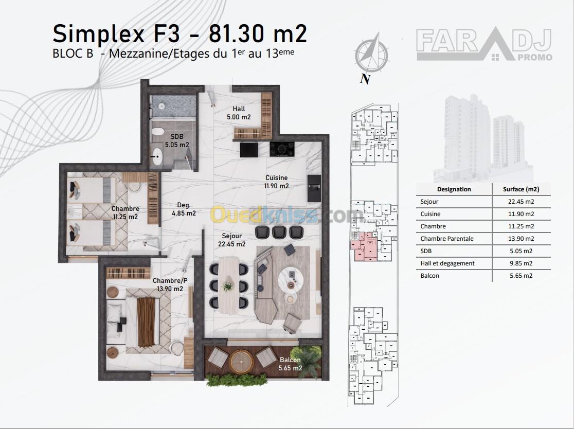 Vente Appartement F3 Alger Ouled fayet