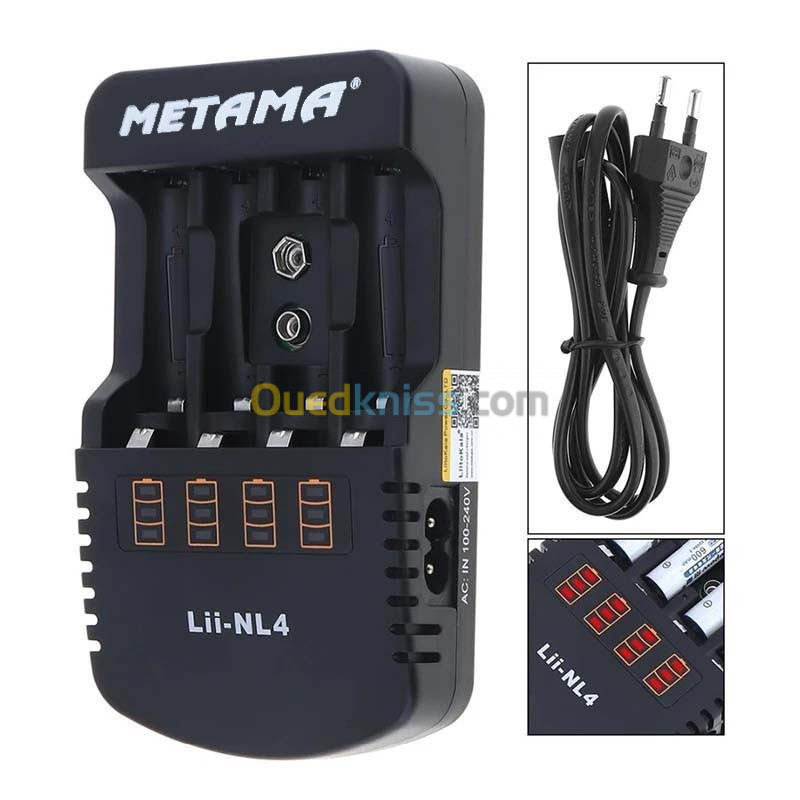 Chargeur de pile Batterie METAMA Lii-NL4 pour pile rechargeable AA AAA 9V Ni-MH Ni-Cd