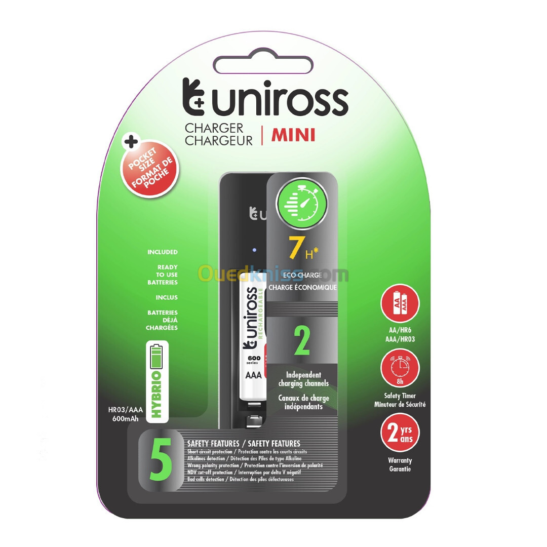 Chargeur de pile UNIROSS Mini AA / AAA By Micro USB 7h + 2 x Pile AAA 600mAh UCU001B