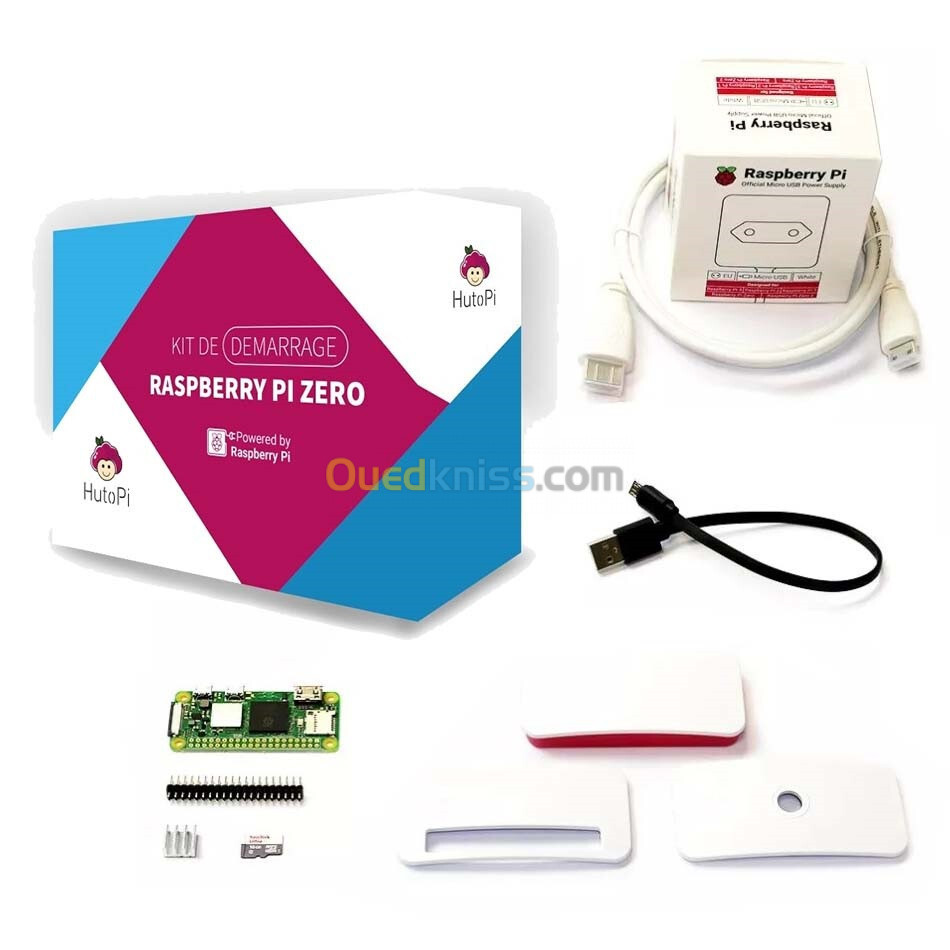 Kit Complet Starter Raspberry Pi Zéro 2 W avec alimentation officiel boitier officiel