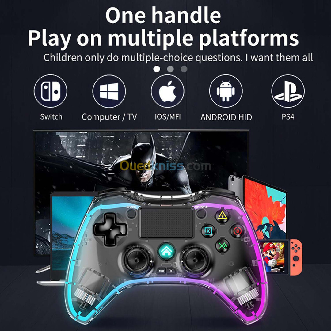 Manette Transparente BSP-P05 sans-fil RGB pour PS4 PS3 PC SWITCH IOS ANDROID